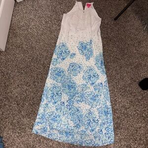 Lilly Pulitzer White Halter Maxi Dress with Blue Flowers